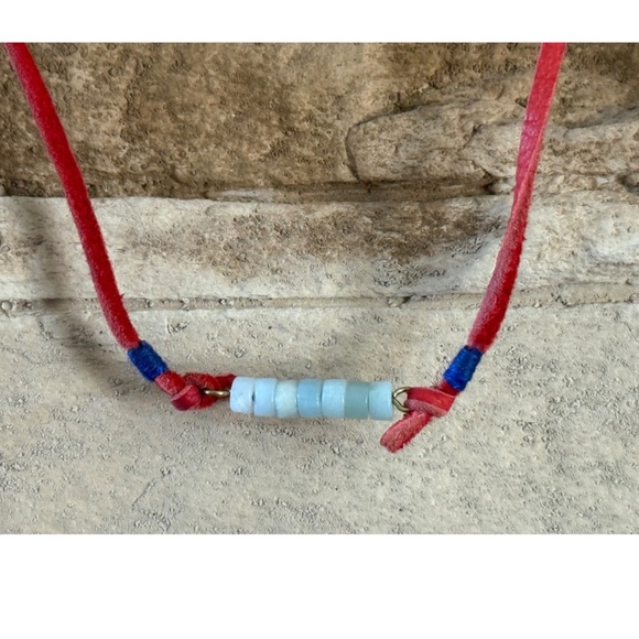 Shashi red leather wrap bracelet with beaded center - Picture 3 of 6